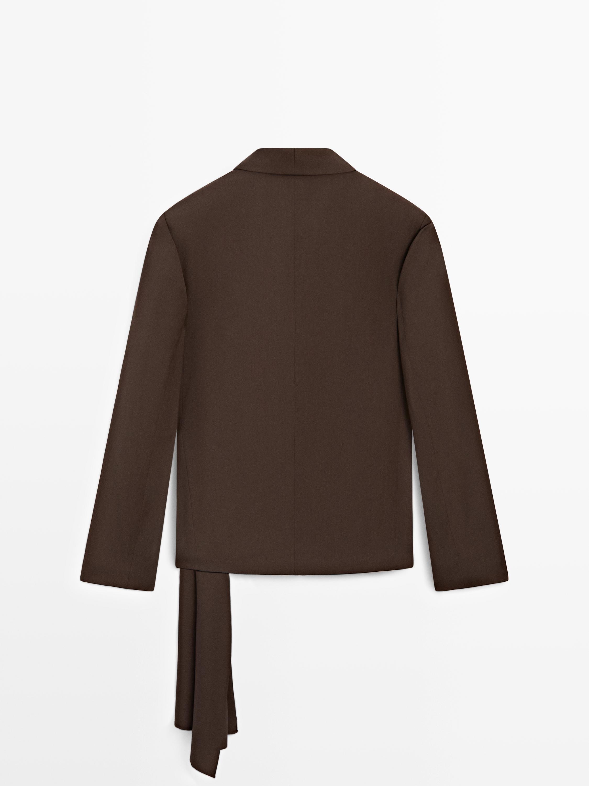 Wool blend blazer with tie detail
